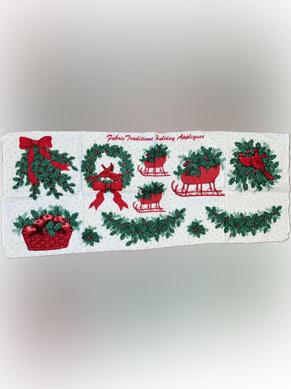 🔴Vintage New Festive Holiday Appliqué Panel Garland Wreath Sled Christmas